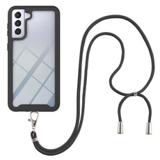 For Samsung Galaxy S21+ 5G Starry Sky Solid Color Series Shockproof PC + TPU Protective Case with Neck Strap(Black)