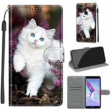 For Honor 9 Lite Voltage Colored Drawing Magnetic Clasp Horizontal Flip PU Leather Case with Holder & Card Slots(C08 Flower Bush Big White Cat)