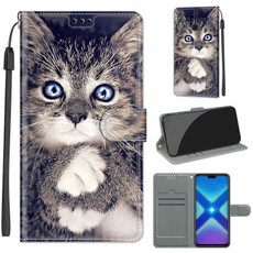 For Honor 8X Voltage Colored Drawing Magnetic Clasp Horizontal Flip PU Leather Case with Holder & Card Slots(C02 Fork Hand White Claw Cat)