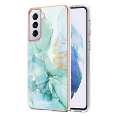For Samsung Galaxy S21+ 5G Electroplating Marble Pattern Dual-side IMD TPU Shockproof Case(Green 003)