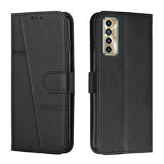 For Tecno Camon 17P Stitching Calf Texture Buckle Leather Phone Case(Black)