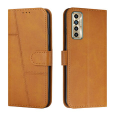For Tecno Camon 17P Stitching Calf Texture Buckle Leather Phone Case(Yellow)