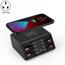 838w 9 in 1 100W 4 PD 3.0 USB-C / Type-C + 4 QC 3.0 USB Ports Smart Digital Display Wireless Charger, AU Plug(Black)