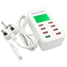 A8 40W 8 Ports USB + QC3.0 Smart Charging Station with Digital Display AC100-240V, UK Plug