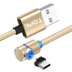 TOPK AM30 1m 2.4A Max USB to Micro USB 90 Degree Elbow Magnetic Charging Cable with LED Indicator(Gold)