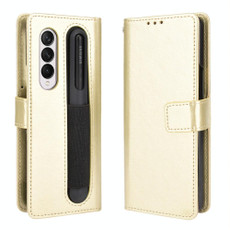 For Samsung Galaxy Z Fold3 5G Crazy Horse Texture Horizontal Flip Leather Case with Pen Slot & Lanyard(Gold)