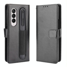 For Samsung Galaxy Z Fold3 5G Crazy Horse Texture Horizontal Flip Leather Case with Pen Slot & Lanyard(Black)