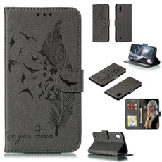 Feather Pattern Litchi Texture Horizontal Flip Leather Case with Wallet & Holder & Card Slots For Galaxy A10(Gray)