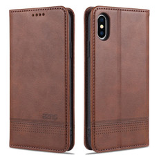 For iPhone XS Max AZNS Magnetic Calf Texture Horizontal Flip Leather Case with Card Slots & Holder & Wallet(Dark Brown)