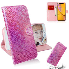 For iPhone XR Solid Color Colorful Magnetic Buckle Horizontal Flip PU Leather Case with Holder & Card Slots & Wallet & Lanyard(Pink)