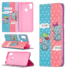 For Samsung Galaxy A11 Colored Drawing Pattern Invisible Magnetic Horizontal Flip PU Leather Case with Holder & Card Slots & Wallet(Elephant)