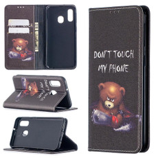 For Samsung Galaxy A40 Colored Drawing Pattern Invisible Magnetic Horizontal Flip PU Leather Case with Holder & Card Slots & Wallet(Bear)