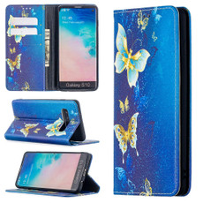 For Samsung Galaxy S10 Colored Drawing Pattern Invisible Magnetic Horizontal Flip PU Leather Case with Holder & Card Slots & Wallet(Gold Butterflies)