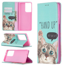 For Samsung Galaxy S20 Ultra Colored Drawing Pattern Invisible Magnetic Horizontal Flip PU Leather Case with Holder & Card Slots & Wallet(Cat)