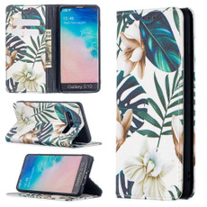 For Samsung Galaxy S10 Colored Drawing Pattern Invisible Magnetic Horizontal Flip PU Leather Case with Holder & Card Slots & Wallet(Red Leaves)