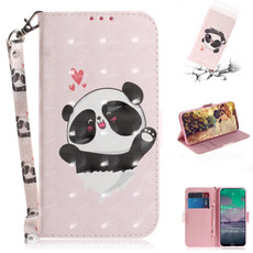 For Nokia 3.4 3D Colored Drawing Horizontal Flip Leather Case with Holder & Card Slots & Wallet & Lanyard(Heart Panda)