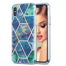 For iPhone X / XS 3D Electroplating Marble Pattern TPU Protective Case(Dark Green)