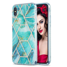 For iPhone XS Max 3D Electroplating Marble Pattern TPU Protective Case(Green)