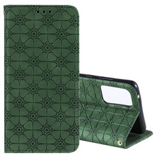 For Samsung Galaxy A72 5G / 4G Lucky Flowers Embossing Pattern Magnetic Horizontal Flip Leather Case with Holder & Card Slots(Dark Green)