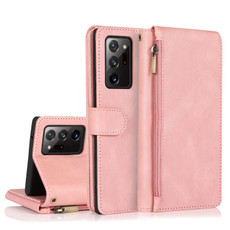 For Samsung Galaxy Note20 Ultra Skin-feel Crazy Horse Texture Zipper Wallet Bag Horizontal Flip Leather Case with Holder & Card Slots & Wallet & Lanyard(Rose Gold)