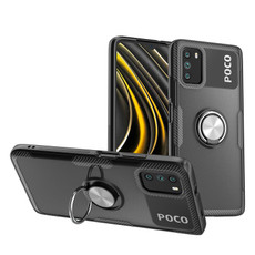 For Xiaomi Poco M3 Shockproof Transparent TPU + Acrylic Protective Case with Ring Holder(Silver+Black)