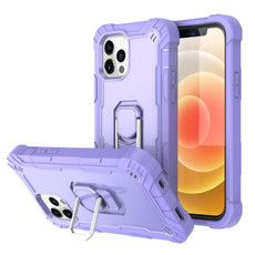 For iPhone 12 / 12 Pro PC + Rubber 3-layers Shockproof Protective Case with Rotating Holder(Purple)