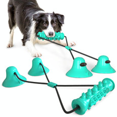 Dog Toy Double Suction Cup Pull Rope Molar Teeth Bite-Resistant Tooth Cleaning Stick Pet Supplies(Lake Blue)