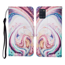 For Samsung Galaxy A31 Colored Drawing Pattern Horizontal Flip Leather Case with Holder & Card Slots & Wallet & Lanyard(Whirlpool Marble)