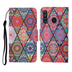 For Samsung Galaxy A21 Colored Drawing Pattern Horizontal Flip Leather Case with Holder & Card Slots & Wallet & Lanyard(Rhombus Totem)