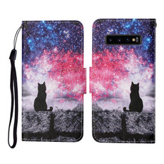 For Samsung Galaxy S10 Colored Drawing Pattern Horizontal Flip Leather Case with Holder & Card Slots & Wallet & Lanyard(Starry Cat)