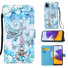 For Samsung Galaxy A22 5G  (US Version) Colored Drawing Pattern Plain Weave Horizontal Flip Leather Case with Holder & Card Slot & Wallet & Lanyard(Tower Butterfly) For Samsung Galaxy A22 5G  (US Version) Colored Drawing Pattern Plain Weave Horizontal Flip Leather Case with Holder & Card Slot & Wallet & Lanyard(Tower Butterfly)