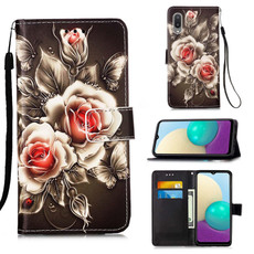 For Samsung Galaxy A02 / M02 (Global) Colored Drawing Pattern Plain Weave Horizontal Flip Leather Case with Holder & Card Slot & Wallet & Lanyard(Roses On Black) For Samsung Galaxy A02 / M02 (Global) Colored Drawing Pattern Plain Weave Horizontal Flip Leather Case with Holder & Card Slot & Wallet & Lanyard(Roses On Black)