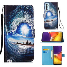 For Samsung Galaxy A82 5G Colored Drawing Pattern Plain Weave Horizontal Flip Leather Case with Holder & Card Slot & Wallet & Lanyard(Waves And Sun) For Samsung Galaxy A82 5G Colored Drawing Pattern Plain Weave Horizontal Flip Leather Case with Holder & Card Slot & Wallet & Lanyard(Waves And Sun)
