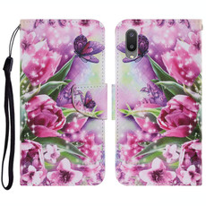 For Samsung Galaxy A02 Coloured Drawing Pattern Horizontal Flip PU Leather Case with Holder & Card Slots & Wallet & Lanyard(Rose Butterfly)