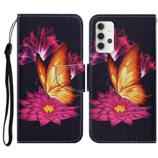 For Samsung Galaxy A32 4G Coloured Drawing Pattern Horizontal Flip PU Leather Case with Holder & Card Slots & Wallet & Lanyard(Big Golden Butterfly)