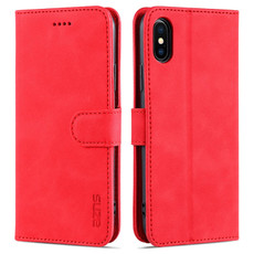 For iPhone X / XS AZNS Skin Feel Calf Texture Horizontal Flip Leather Case with Card Slots & Holder & Wallet(Red)