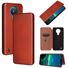 For Nokia 1.4 Carbon Fiber Texture Horizontal Flip TPU + PC + PU Leather Case with Card Slot(Brown)