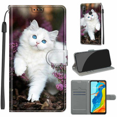 For Huawei P30 Lite Voltage Colored Drawing Magnetic Clasp Horizontal Flip PU Leather Case with Holder & Card Slots(C08 Flower Bush Big White Cat)