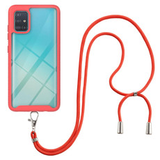 For Samsung Galaxy A51 / A515 Starry Sky Solid Color Series Shockproof PC + TPU Protective Case with Neck Strap(Red)