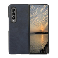 For Samsung Galaxy Z Fold3 5G Two-color Cowhide Texture PU Shockproof Protective Case(Blue)