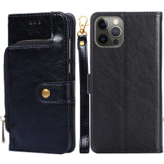 For iPhone 12 Pro Max Zipper Bag PU + TPU Horizontal Flip Leather Case with Holder & Card Slot & Wallet & Lanyard(Black)