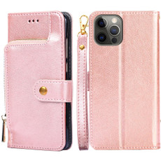 For iPhone 12 Pro Max Zipper Bag PU + TPU Horizontal Flip Leather Case with Holder & Card Slot & Wallet & Lanyard(Gold)