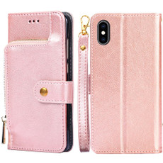 For iPhone X / XS Zipper Bag PU + TPU Horizontal Flip Leather Case with Holder & Card Slot & Wallet & Lanyard(Gold)