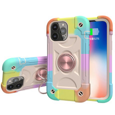 For iPhone 13 mini Shockproof Silicone + PC Protective Case with Dual-Ring Holder (Colorful Rose Gold)