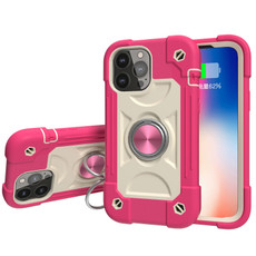 For iPhone 13 mini Shockproof Silicone + PC Protective Case with Dual-Ring Holder (Rose Red)