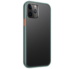 For iPhone 12 Pro Max Skin Feel Frosted PC + TPU Shockproof Case with Color Button(Dark Green)