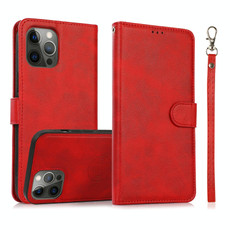 For iPhone 13 Pro Max Calf Texture 2 in 1 Detachable Magnetic Back Cover Horizontal Flip Leather Case with Holder & Card Slots & Wallet & Photo Frame (Red)