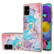 For Samsung Galaxy A51 Electroplating Pattern IMD TPU Shockproof Case with Rhinestone Ring Holder(Milky Way Blue Marble)