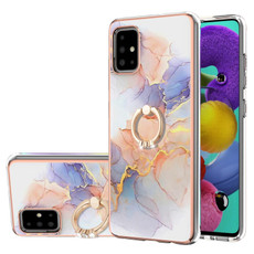 For Samsung Galaxy A51 Electroplating Pattern IMD TPU Shockproof Case with Rhinestone Ring Holder(Milky Way White Marble)