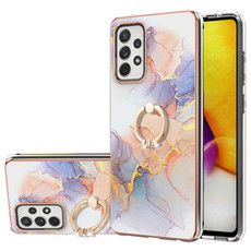 For Samsung Galaxy A72 4G/5G Electroplating Pattern IMD TPU Shockproof Case with Rhinestone Ring Holder(Milky Way White Marble)